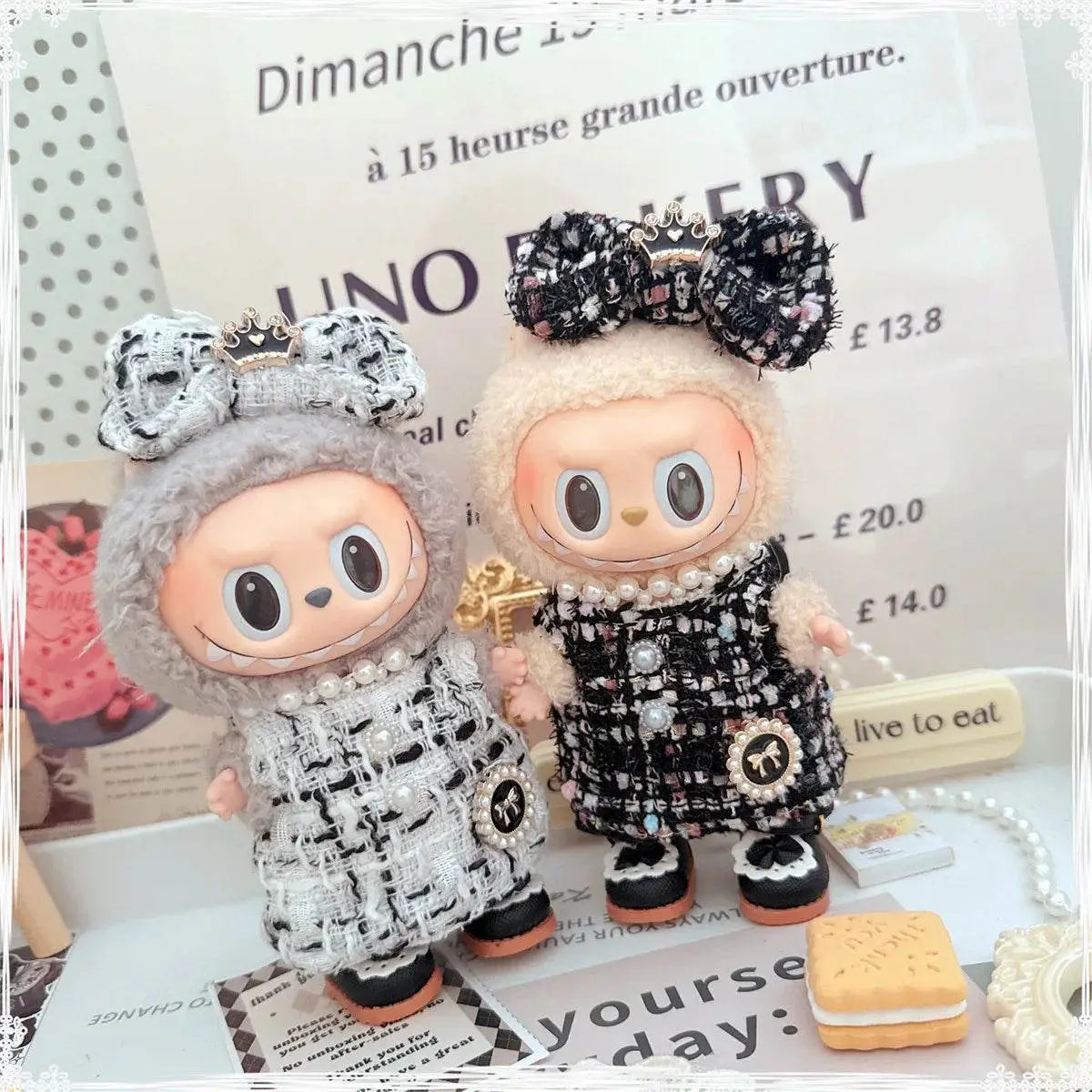 Elegant Labubu Doll Outfit – Pearl Necklace Dress, Bow & Shoe Set - Vox Megastore