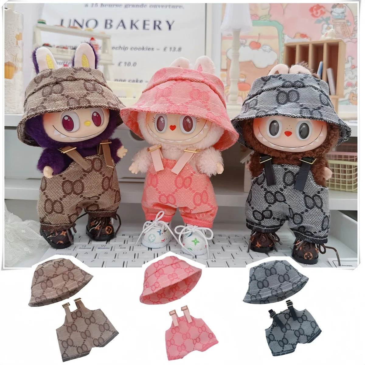 GUCI Labubu Doll Outfit – Cute Bucket Hat & Onesie Clothes Set - Vox Megastore