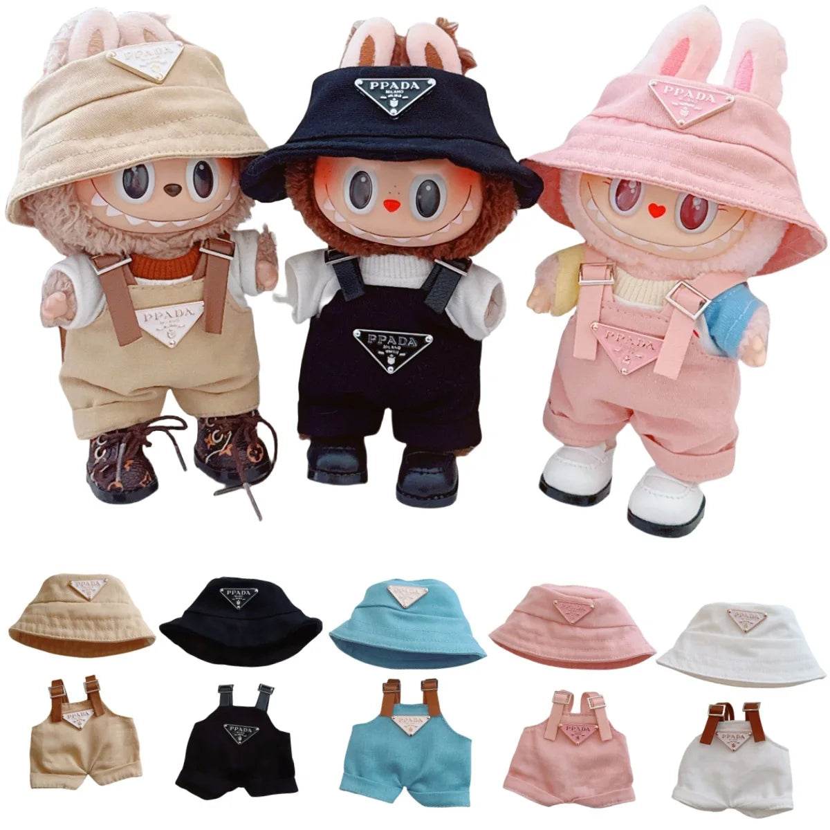 PRDA Labubu Doll Outfit – Cute Bucket Hat & Onesie Clothes Set - Vox Megastore