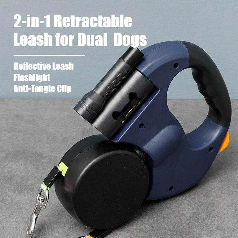 2-in-1 Retractable Anti-Tangle Dog Harness for Two – Reflective Leash with Flashlight - Vox Megastore  