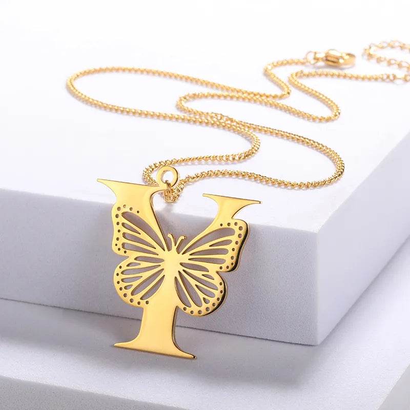 Butterfly Initial Pendant Necklace Vox Megastore