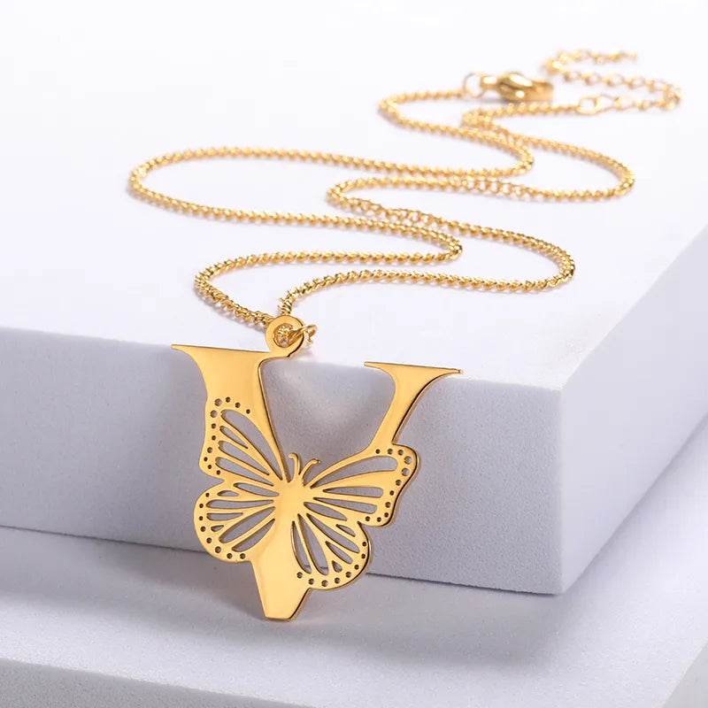 Butterfly Initial Pendant Necklace Vox Megastore