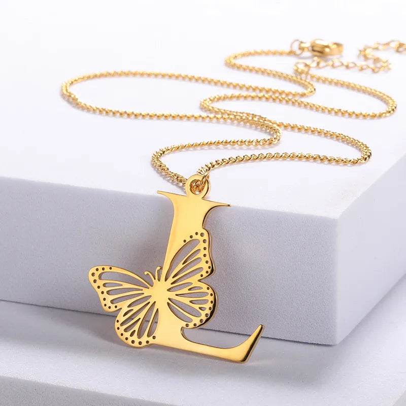 Butterfly Initial Pendant Necklace Vox Megastore
