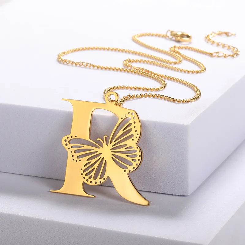 Butterfly Initial Pendant Necklace Vox Megastore