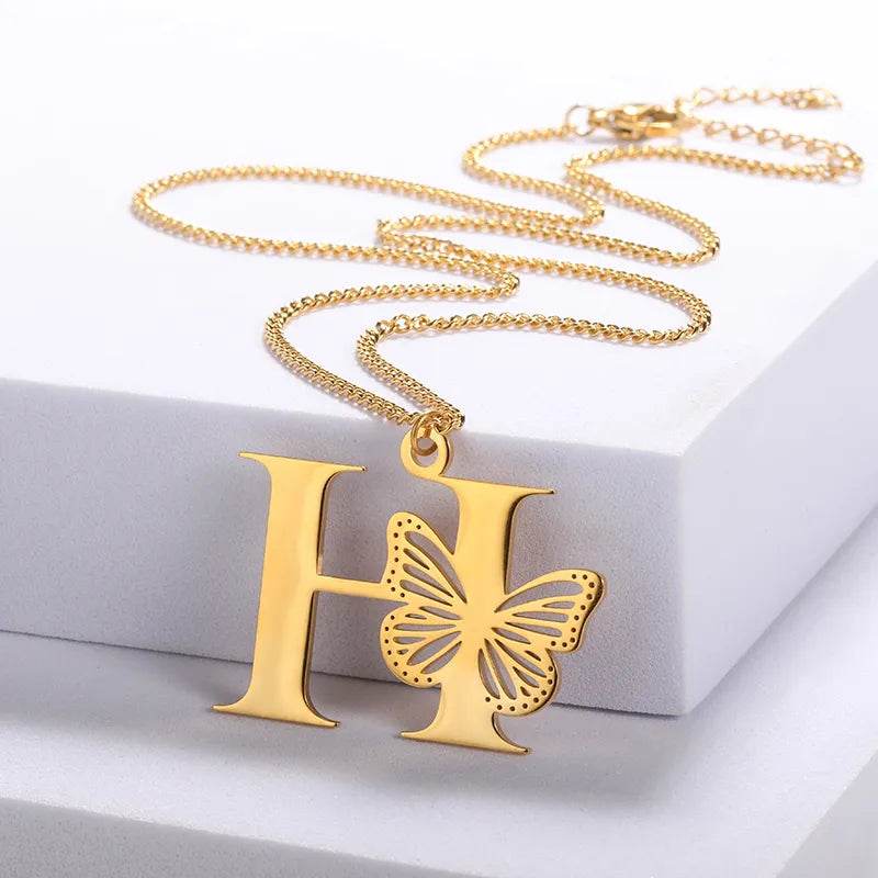 Butterfly Initial Pendant Necklace Vox Megastore