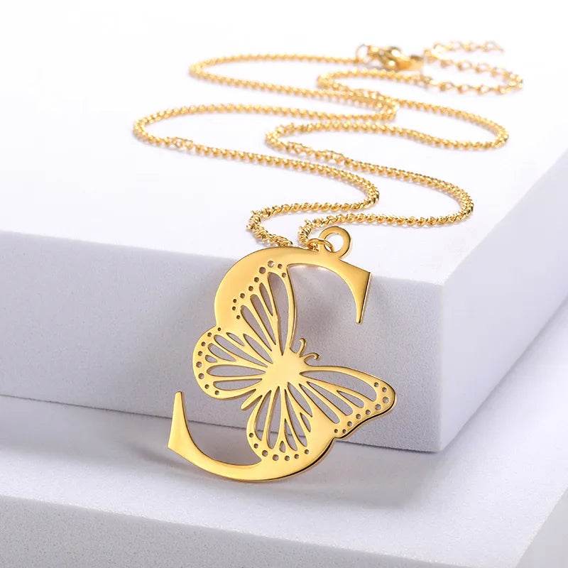 Butterfly Initial Pendant Necklace Vox Megastore