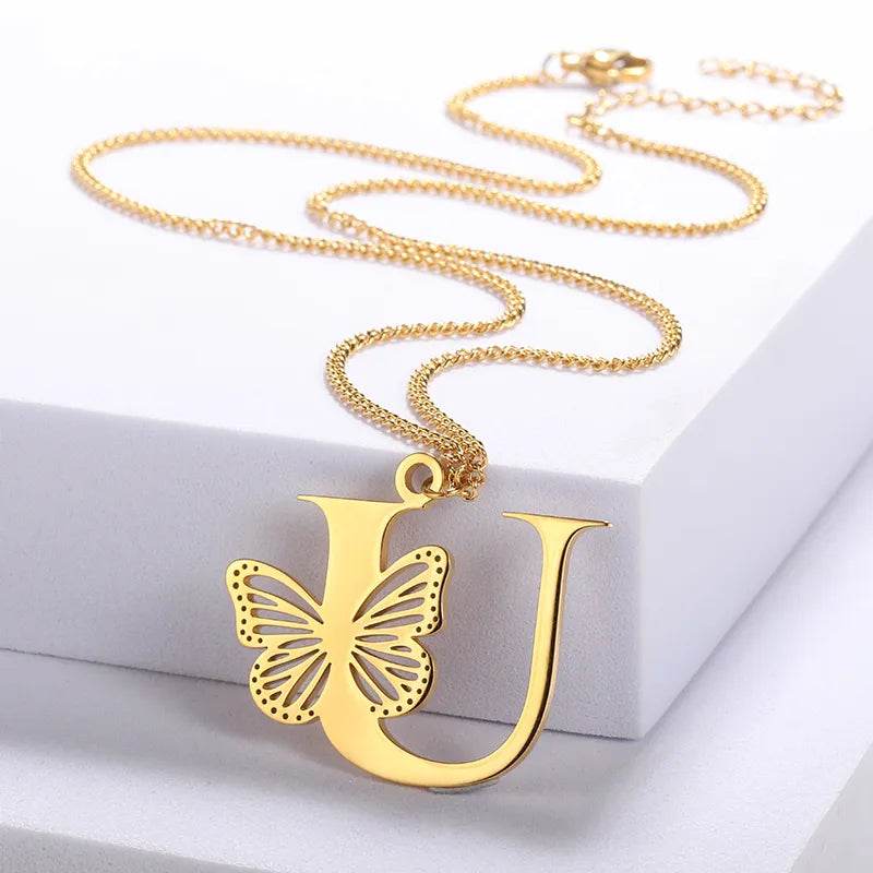 Butterfly Initial Pendant Necklace Vox Megastore