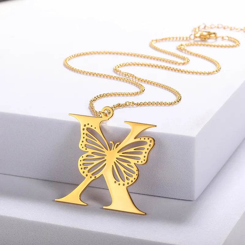 Butterfly Initial Pendant Necklace Vox Megastore
