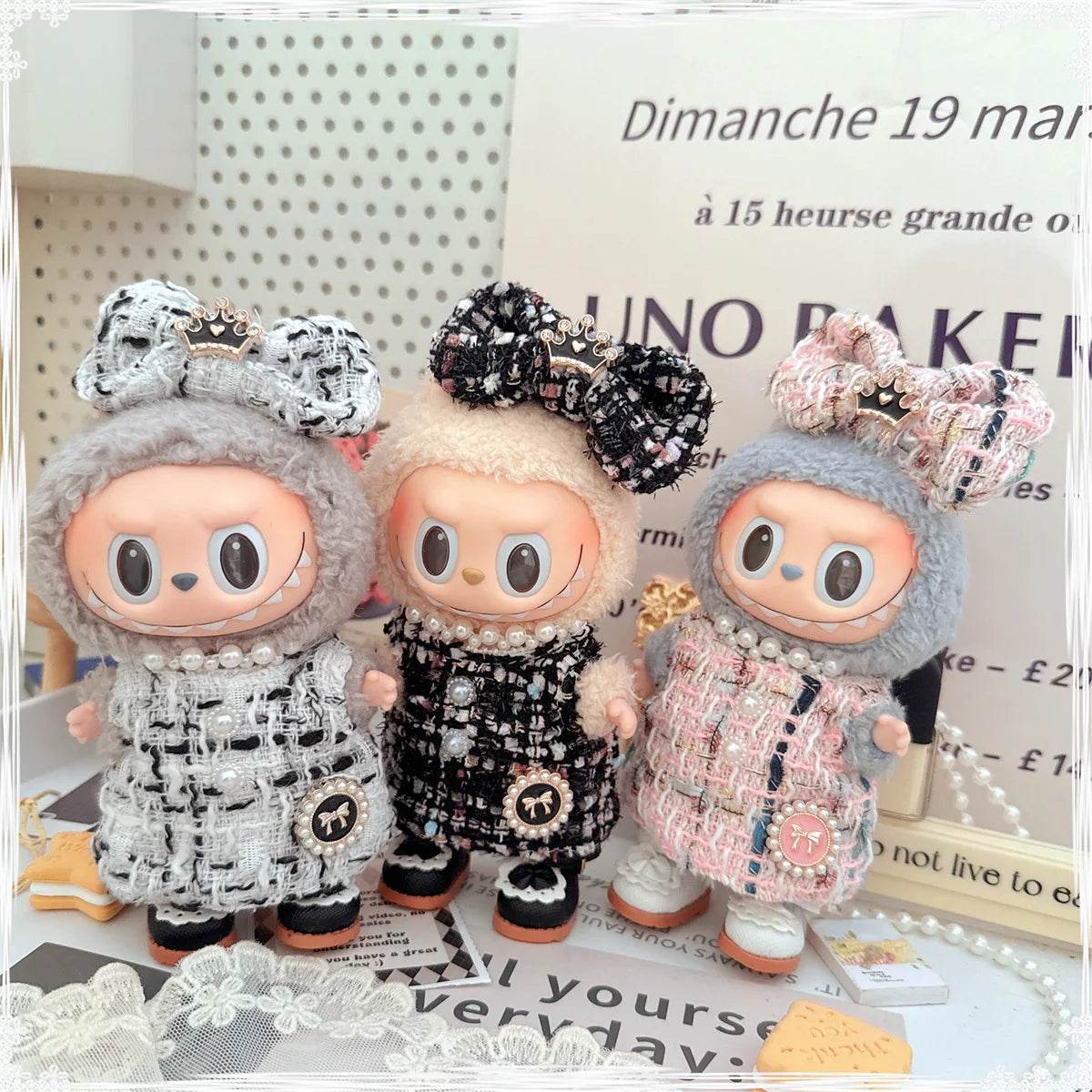 Elegant Labubu Doll Outfit – Pearl Necklace Dress, Bow & Shoe Set - Vox Megastore  