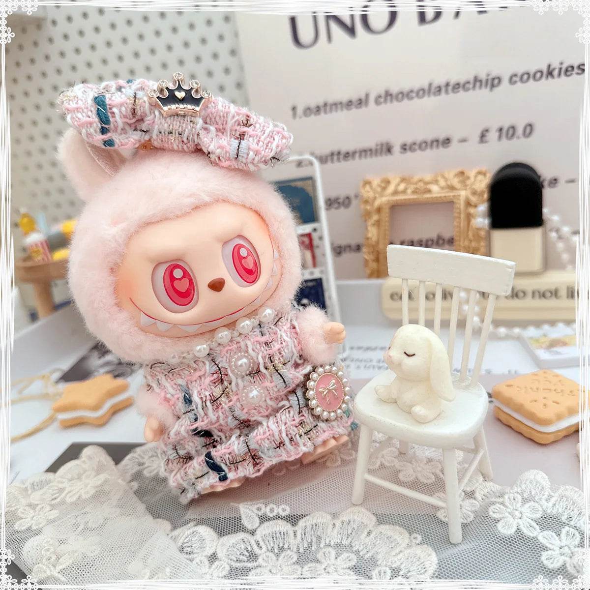 Elegant Labubu Doll Outfit – Pearl Necklace Dress, Bow & Shoe Set - Vox Megastore  