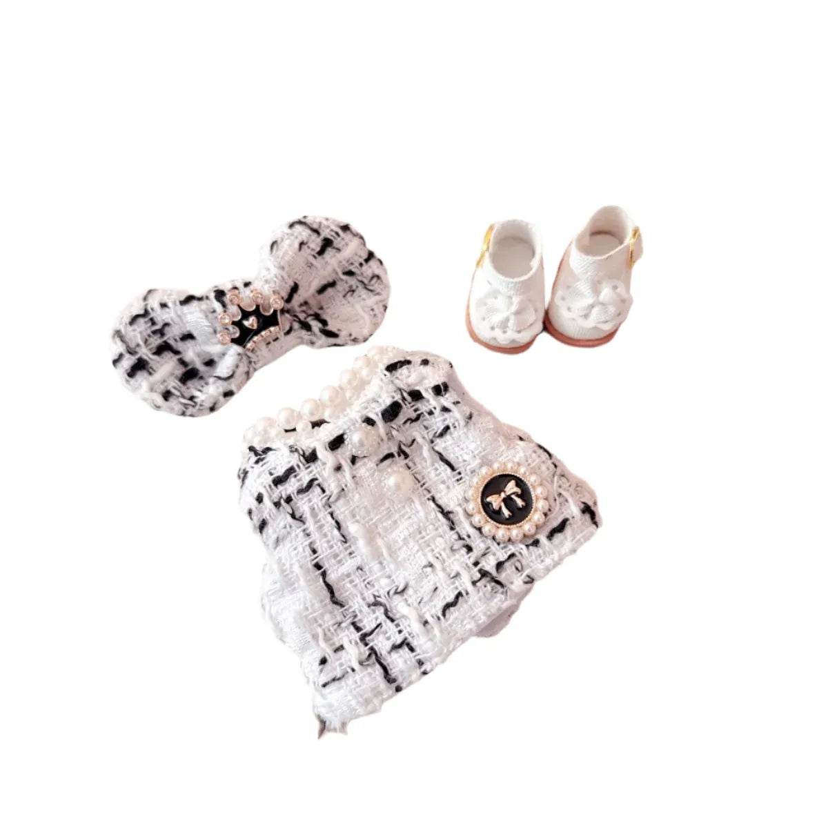 Elegant Labubu Doll Outfit – Pearl Necklace Dress, Bow & Shoe Set - Vox Megastore  