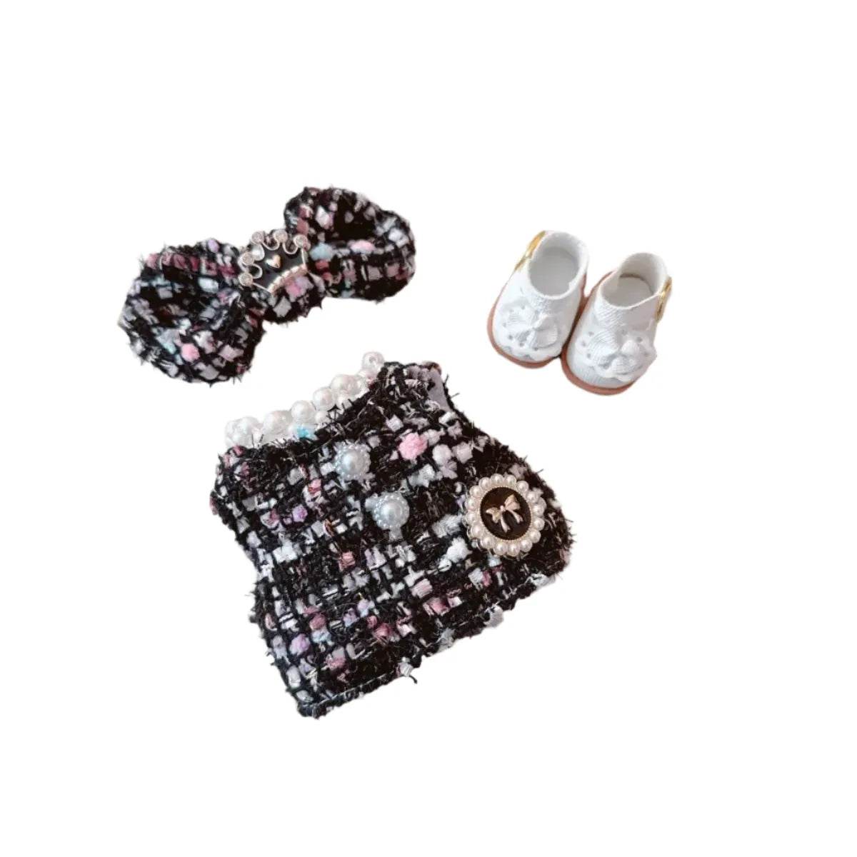 Elegant Labubu Doll Outfit – Pearl Necklace Dress, Bow & Shoe Set - Vox Megastore  
