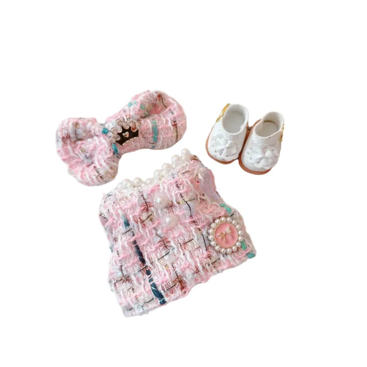 Elegant Labubu Doll Outfit – Pearl Necklace Dress, Bow & Shoe Set - Vox Megastore  