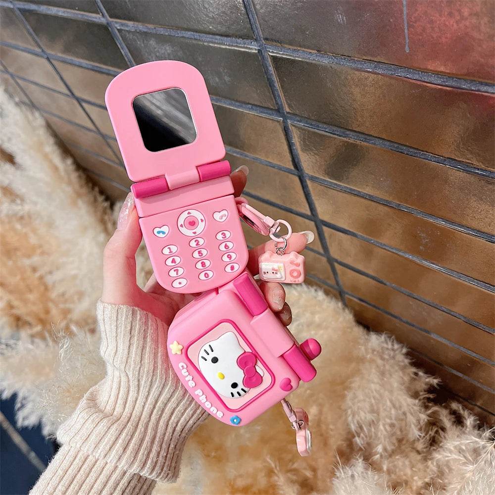 Kitty Flip Phone AirPods Case With Mirror Vox Megastore