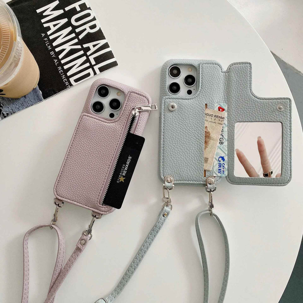 Zipper Wallet Mirror Lanyard iPhone Case Vox Megastore